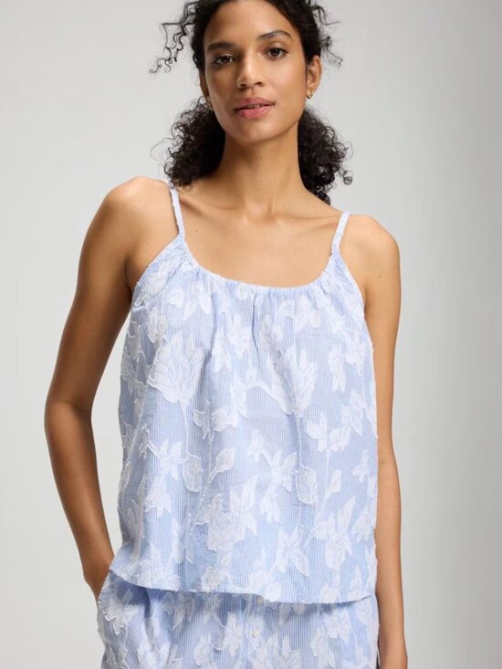 Soma Other - Soma Cotton Striped Floral Jacquard Pajama Cami Small Blue White New With Tags